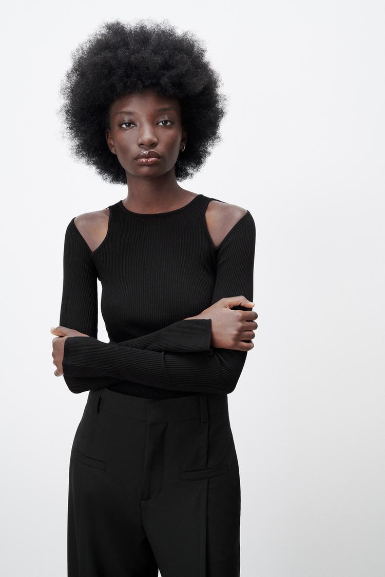 Zara cut out shoulder sweater sale